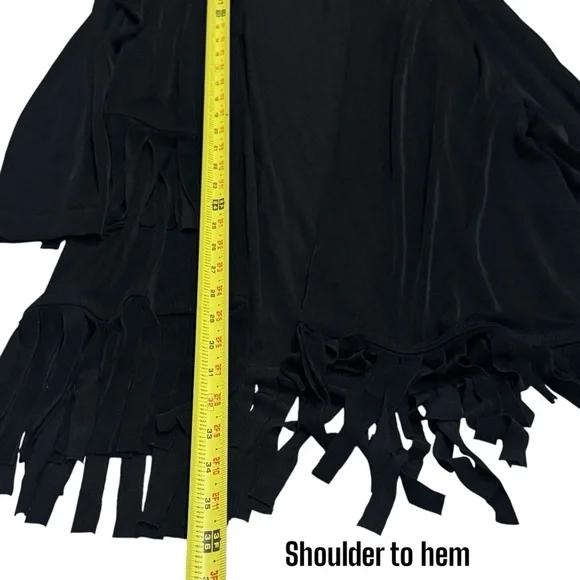 Chico’s Travelers Black Fringe Hem Long Length Cardigan Size S/4 - Picture 10 of 10